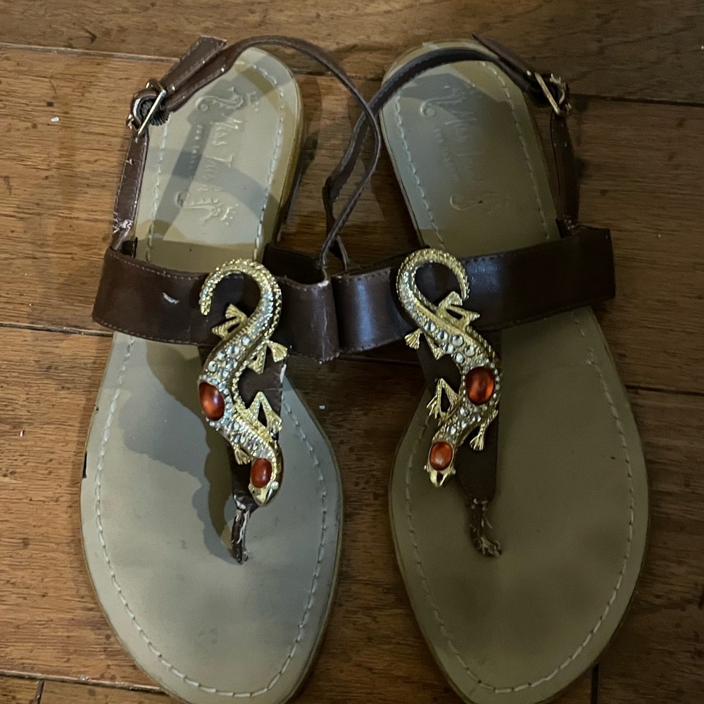 Miss Trish for Target Brown Sandals with Gold Lizard Accent
